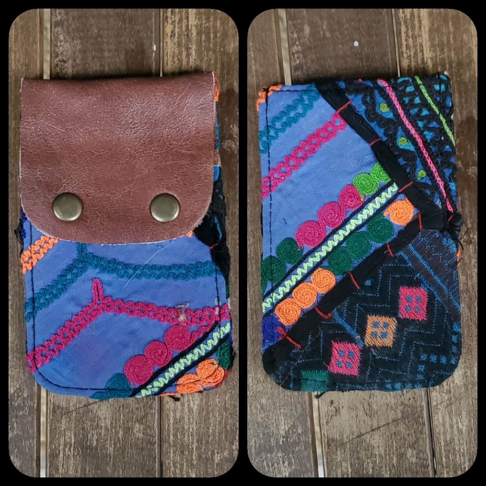 🍄🪬 Free People Boho Embroidered Repurposed vtg banjara hippie Wallet card case - Picture 1 of 16